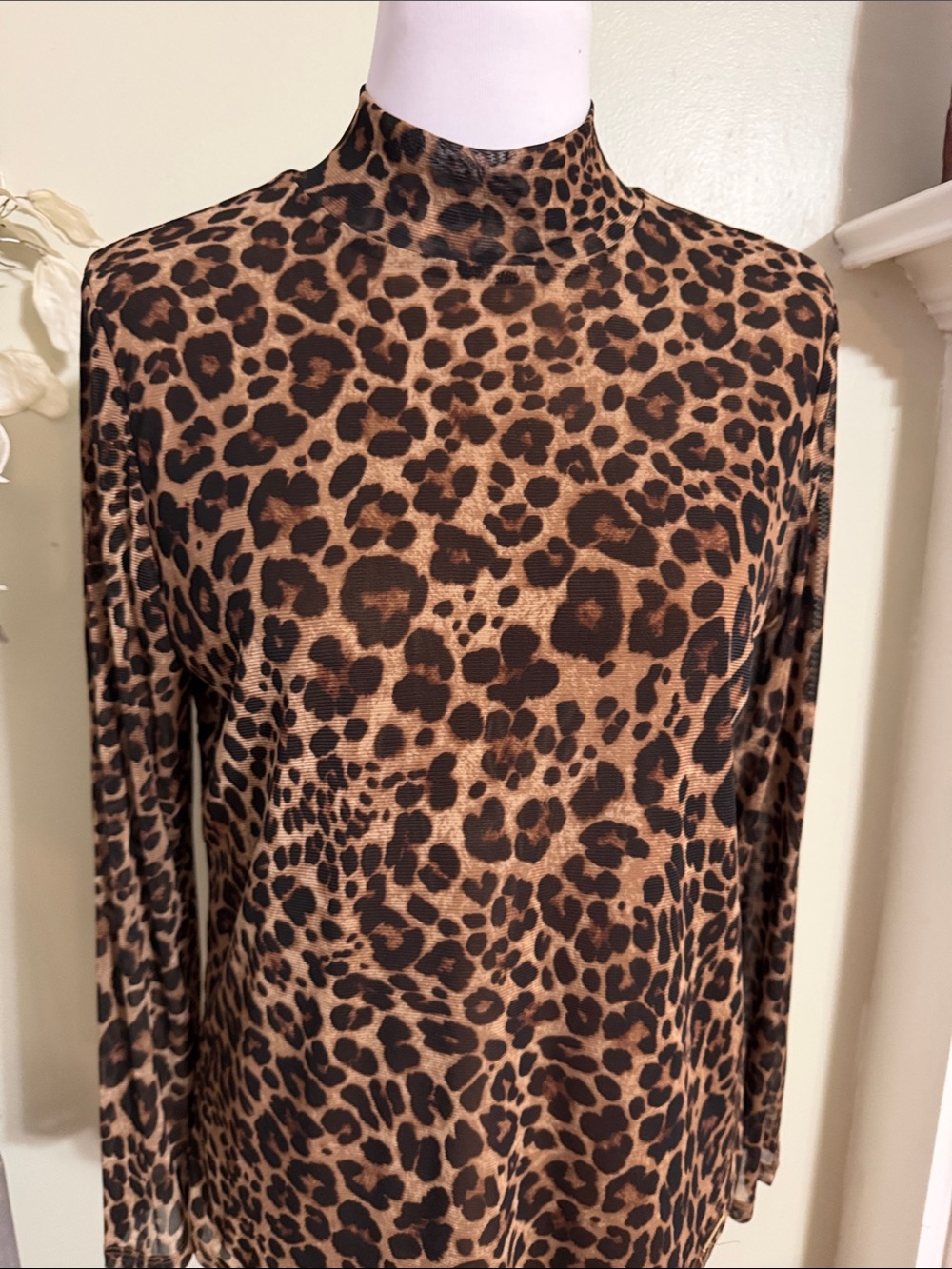 Anne Klein Leopard Print Mock Neck Top - Brown/Black - Picture 2 of 6